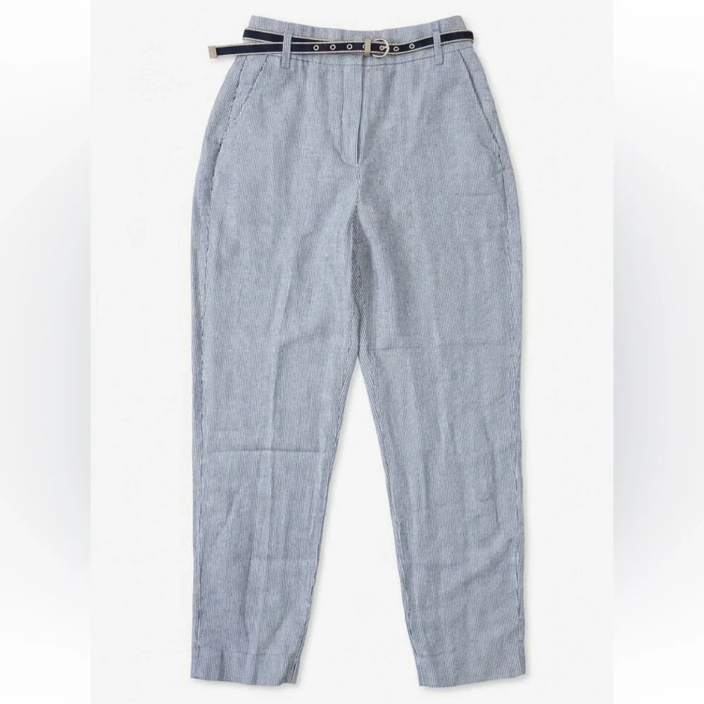 Zara Basic Linen Blend Pinstripe Trouser